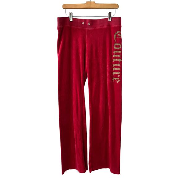 Juicy Couture OG Red Velour Track Pants Gold Glitter Logo M - Picture 2 of 7